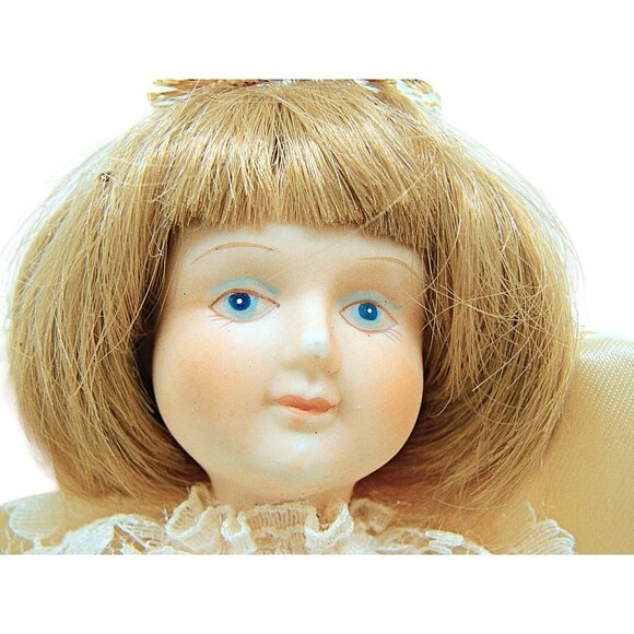Vintage Kurt Adler Angel Tree Topper Decor Porcelain Head Arms Satin Lace Dress - Picture 3 of 12